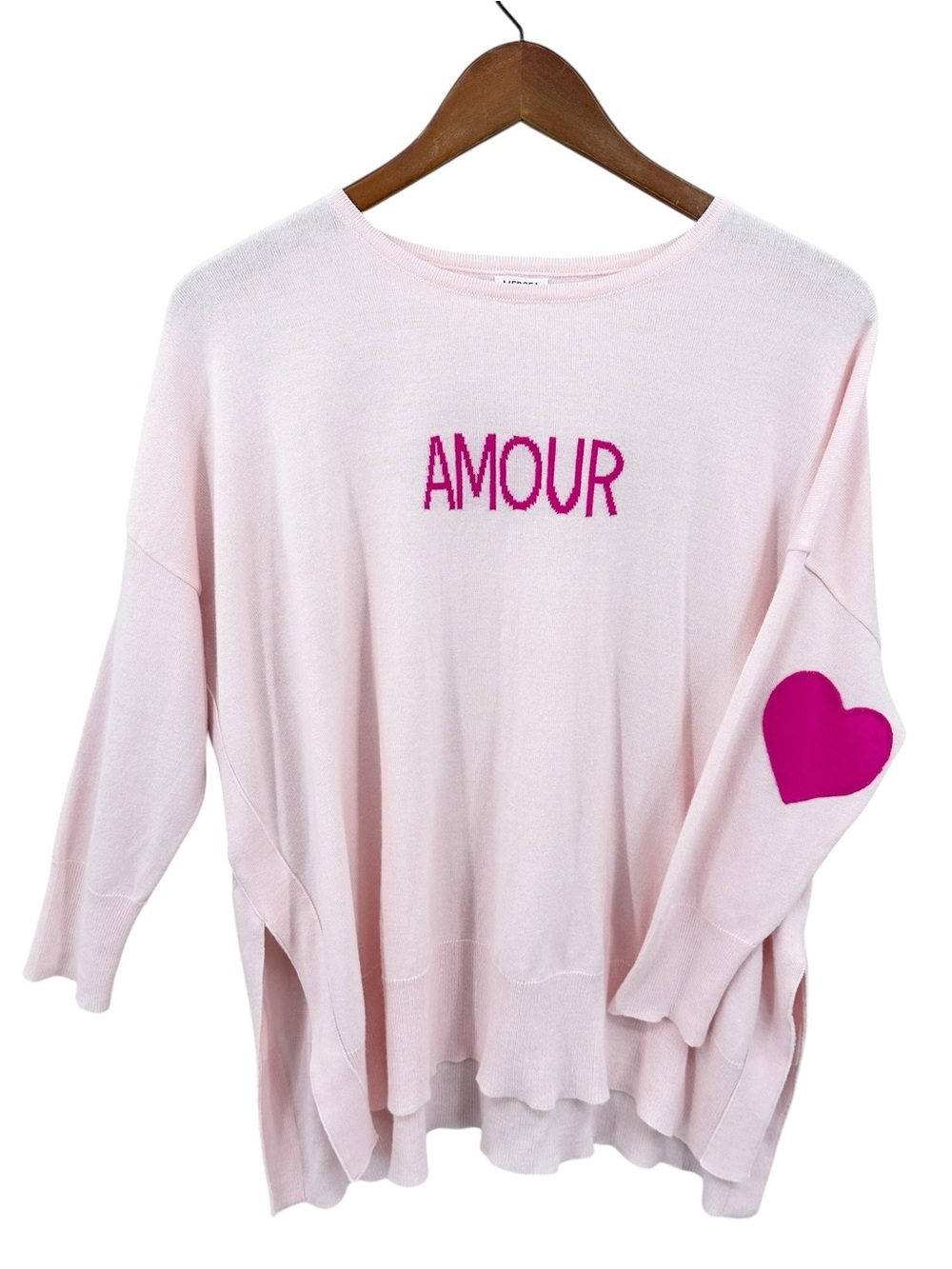 MERSEA Amour Sweater Heart Elbow Patch Top Knit Pink